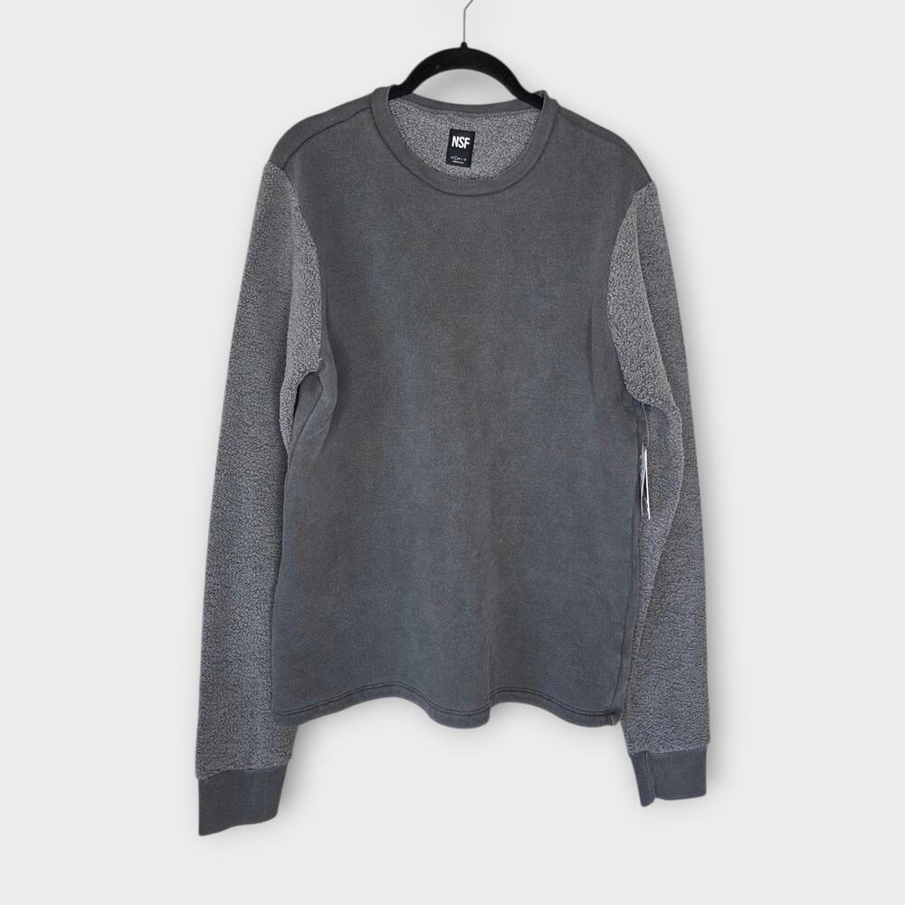 NEW NSF Reverse Sleeve Crew Neck Sweater Gray Pigment Black Cotton Men's Small
